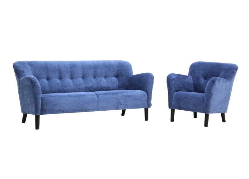CAROLINA sofa and armchair in blue color.